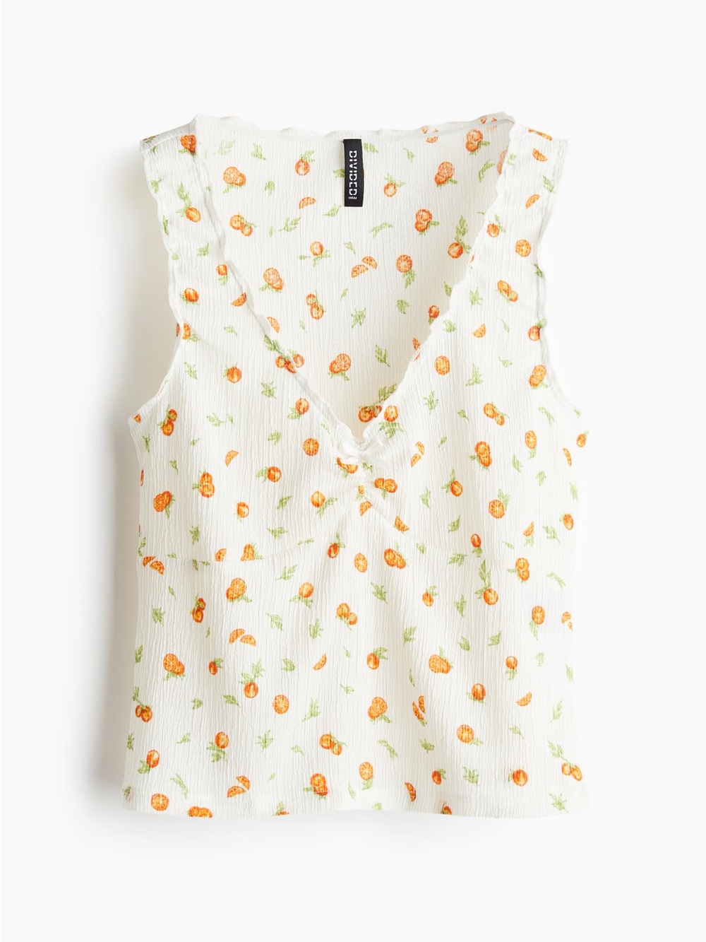 H&M white/oranges crinkle jersey sleeveless top